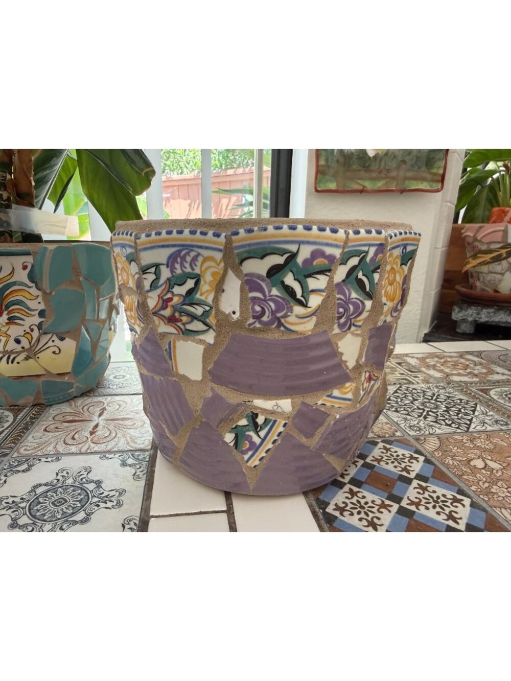 Mosaic Art Tile ~ Planter ~ Hand Crafted ~ Flower Garden Pot ~ Lavender